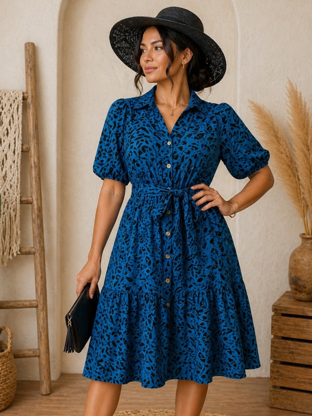 🔥5/$35🔥 Blue & Black Botanical Button Up Sundress | Nina Leonard | Size XL